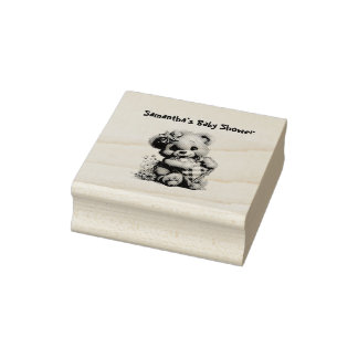 Holz-Kunststempel Teddybär Baby-Party Gummistempel