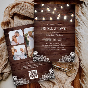 Holz-Lace-Lichterkette Foto QR-Code Brautparty Einladung