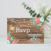 Holz, Laterne und Aquamarin, Korallen-Blume RSVP Karte (Stehend Vorderseite)
