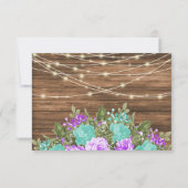 Holz, Laterne und Aquamarine und Lila Blume Hochze Einladung (Rückseite)