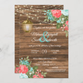 Holz, Laternen und Aquamarin, Korallen Blume Hochz Einladung (Vorne/Hinten)