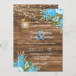 Holz, Laternen und Baby Blue Blume Wedding Einladung