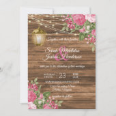 Holz, Laternen und Mauve Pink Blume Hochzeit Einladung (Vorderseite)