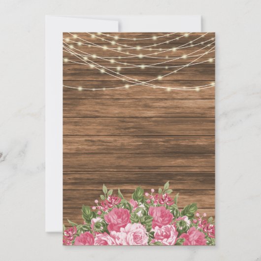 Holz, Laternen und Mauve Pink Blume Hochzeit Einladung (Rückseite)
