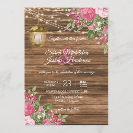 Holz, Laternen und Mauve Pink Blume Hochzeit Einladung