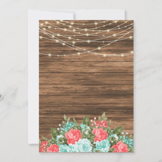 Holz, Lattern und Aquamarin, Korallen Blume Weddin Einladung (Rückseite)