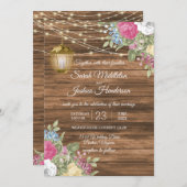 Holz, Lattern und schöne Frühlingshochzeit Blume Einladung (Vorne/Hinten)