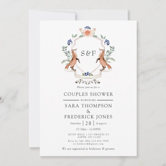 Holz Laurel Wappen Monogram Paare Dusche Invi Einladung (Vorderseite)