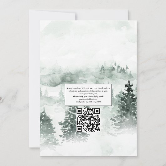 Holz Laurel Wappen Monogram QR Code Hochzeit Einladung (Rückseite)
