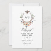 Holz Laurel Wappen Monogram QR Code Hochzeit Einladung (Vorderseite)