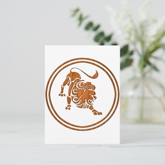 Holz Leo Zodiac Lion Astrologie Zeichen Postkarte (Stehend Vorderseite)