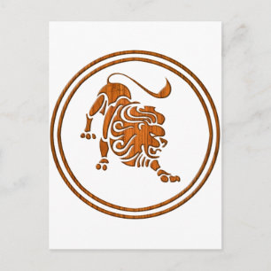 Holz Leo Zodiac Lion Astrologie Zeichen Postkarte