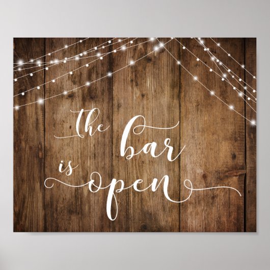 Holz & Licht Die Bar ist Empfang-Zeichen öffnen Poster (Vorne)