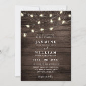 Holz-Lichterkette Rustikale Landhochzeit QR-Code H Einladung (Vorderseite)