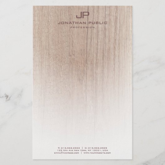 Holz-Look Elegante Mit Monogramm moderne Vorlage Briefpapier (Vorderseite)