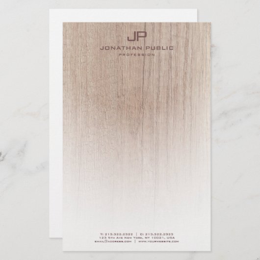 Holz-Look Elegante Mit Monogramm moderne Vorlage Briefpapier (Vorne/Hinten)