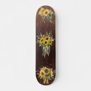 Holz Look Sonnenblume Blumenstrauß Skateboard