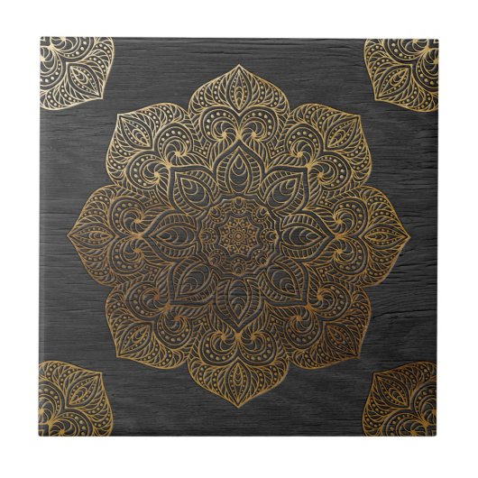 Holz Mandala-gold Fliese (Vorderseite)