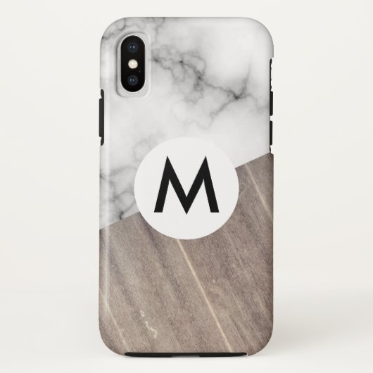 Holz-Marmor mit Monogramm Case-Mate iPhone Hülle (Rückseite)