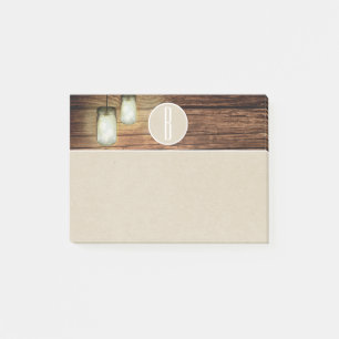 Holz-Mason-Glas-Lichter & Kraft rustikale Initiale Post-it Klebezettel