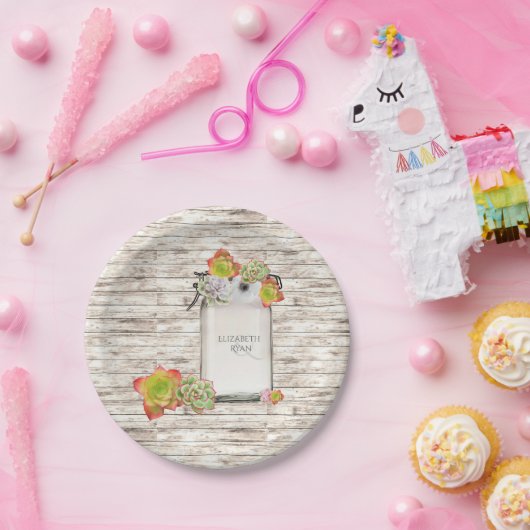 Holz, Mason Jar, Sukkulente, Hochzeit, Gewohnheit, Pappteller (Party)