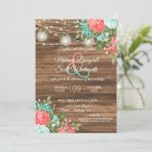 Holz, Mason Jars und Aquamarin, Korallen Blume Hoc Einladung (Stehend Vorderseite)