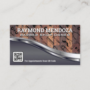 Holz Metallic   QR-Code   Muster des Barber Shop Visitenkarte