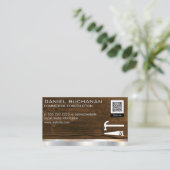 Holz Metallic | Saw Hammer | QR Barcode-Vorlage Visitenkarte (Stehend Vorderseite)