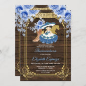 Holz Mexican Quinceanera Blue Rose Blume Einladung (Vorne/Hinten)