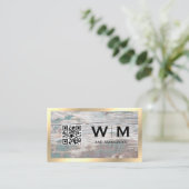 Holz | Monogramm | QR-Code Visitenkarte (Stehend Vorderseite)