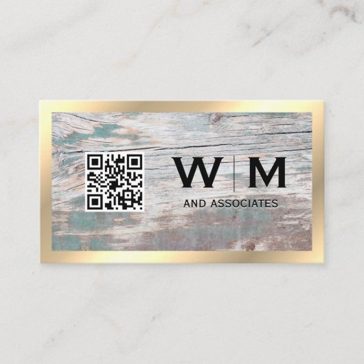 Holz | Monogramm | QR-Code Visitenkarte (Vorderseite)