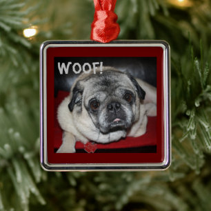 Holz, Mops Ornament Aus Metall