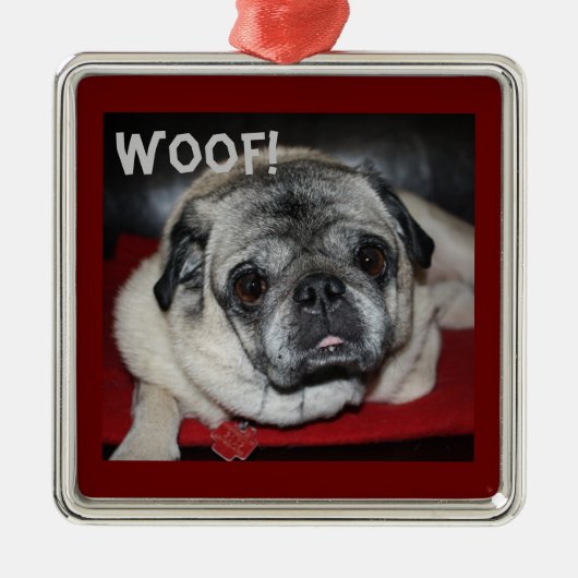 Holz, Mops Ornament Aus Metall (Vorne)