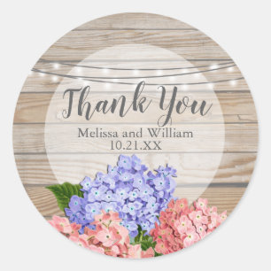 Holz Pink Hydrangea String Lights Bridal Runder Aufkleber