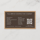 Holz-QR-Code für den Bauwesen Visitenkarte (Rückseite)