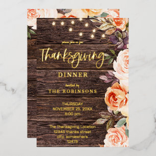 Holz Rosa & Pfirsichblüte mit Erntedank Lights Folieneinladung