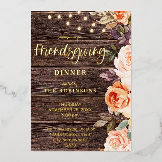 Holz Rosa & Pfirsichblüte w/Lights Freundlichkeit Folieneinladung (Vorderseite)