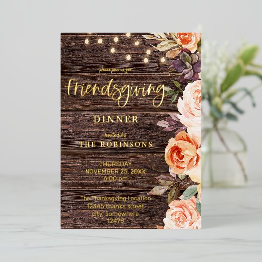 Holz Rosa & Pfirsichblüte w/Lights Freundlichkeit Folieneinladung (Stehend vorne)