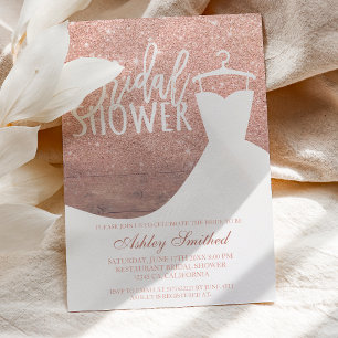 Holz Rose Gold Glitzer rustikales Kleid Brautparty Einladung