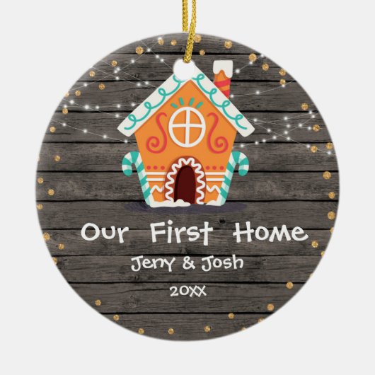 Holz Rustikal unser erstes Weihnachtsgeschenk Zuha Keramik Ornament (Vorne)