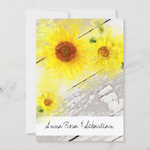 *~* Holz Rustikal Vintage Sonnenblume Landhochzeit Einladung