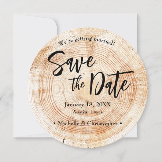 Holz-Rustikale-Hochzeit Save the Date mit Website Einladung (Vorderseite)