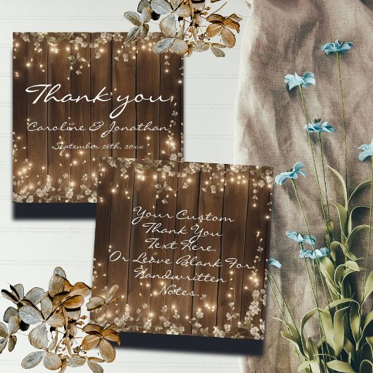Holz rustikale Lichter Hochzeit danke Ihnen Hinwei Begleitkarte