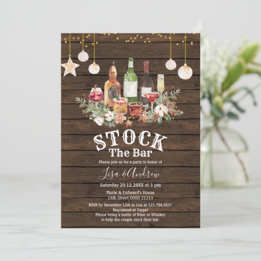 Holz rustikale Paare Dusche Stock die Bar Einladung (Stehend Vorderseite)