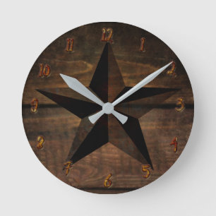 Holz Rustikale rostfreie Holz Western Star Runde Wanduhr