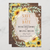 Holz Rustikale Sonnenblume Save the Date Ankündigung (Vorne/Hinten)