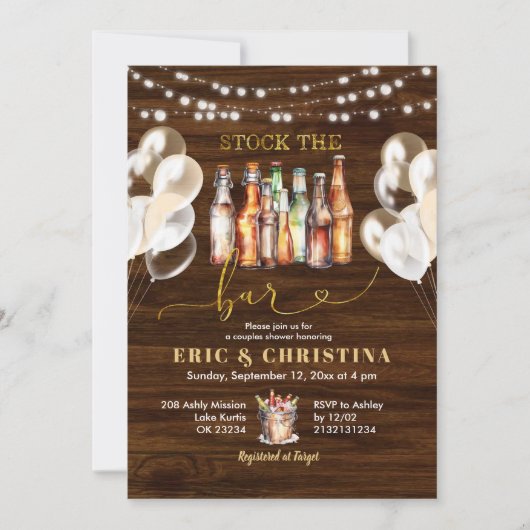 Holz Rustikale Stock die Bar Paare Dusche Einladung (Vorderseite)