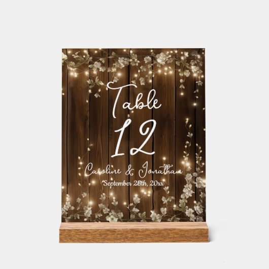 Holz rustikale String leuchtet weißer Blumentisch Acrylschild (Vorderseite)