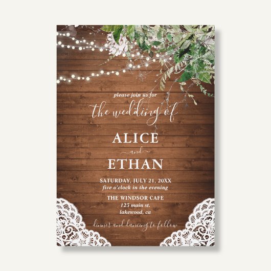 Holz Rustikale Waldgrün Schrift Hochzeit Einladung