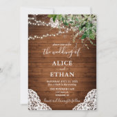 Holz Rustikale Waldgrün Schrift Hochzeit Einladung (Vorderseite)